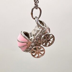 Tiffany & Co. Platinum & Enamel Baby Carriage Necklace AUTHENTIC